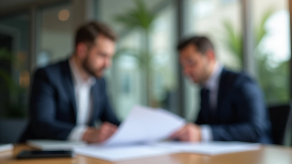 Два специалиста обсуждают документы в офисе риэлторского агентства